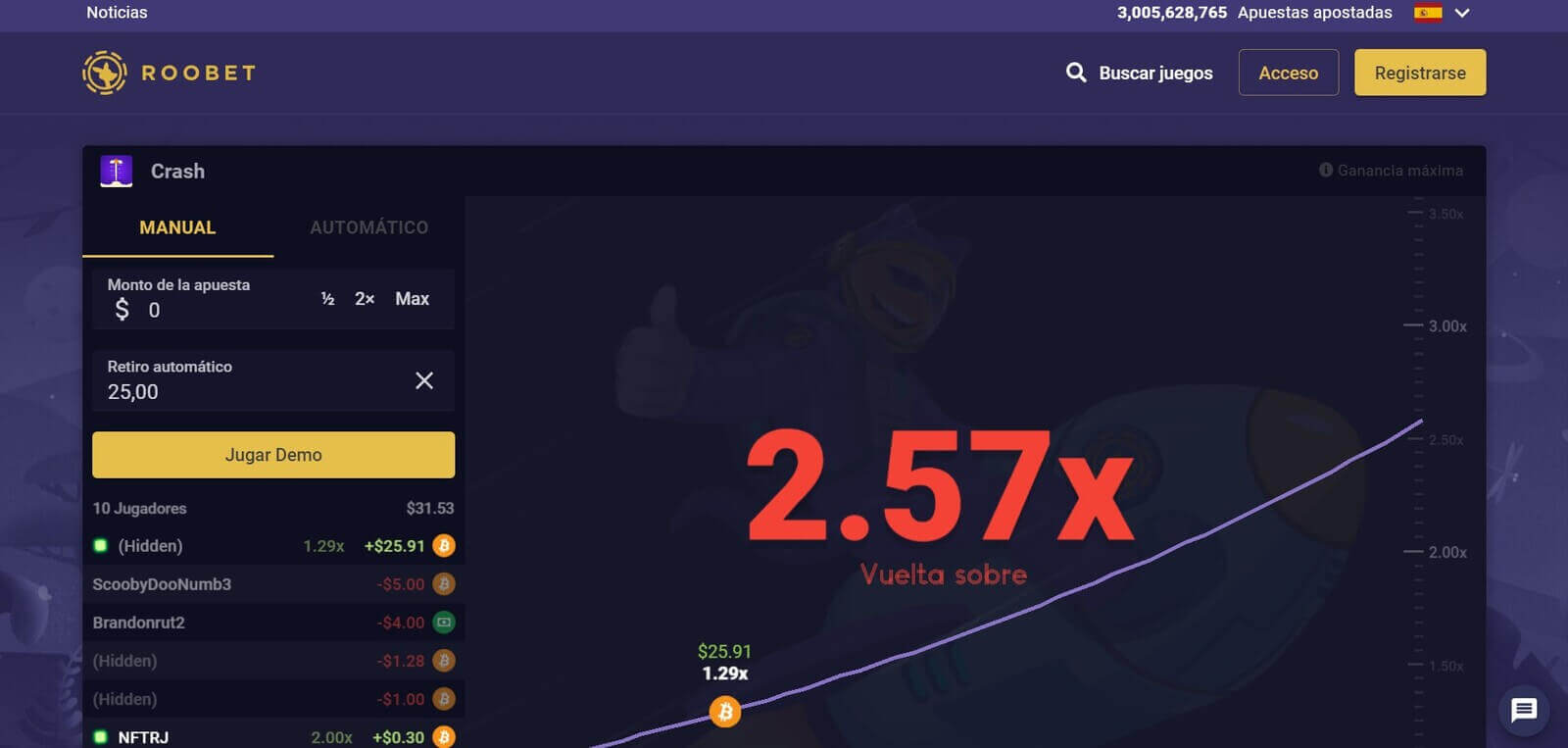 Crash en Roobet casino online en Latinoamérica