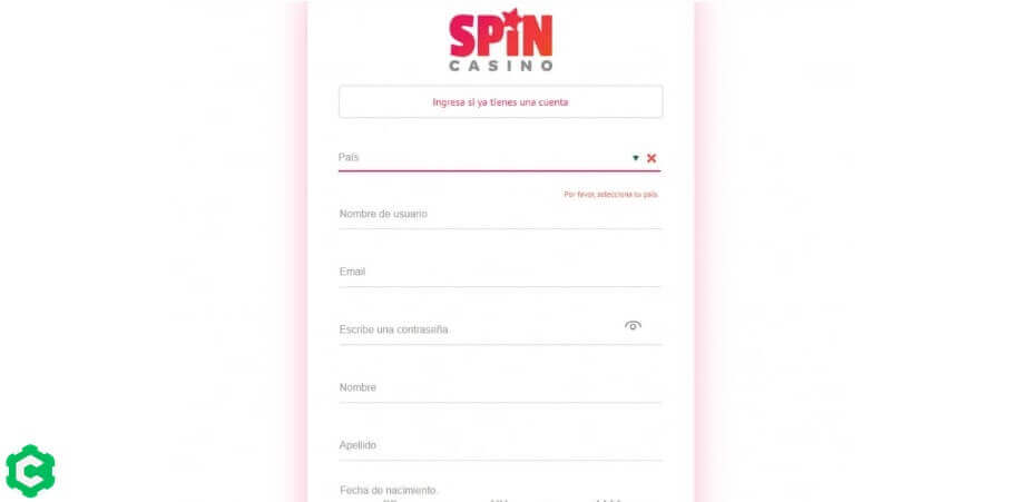 spin casino registrarse paso